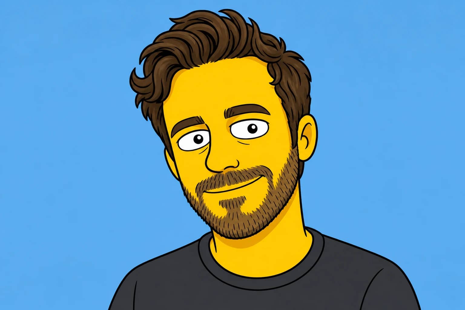 Original satirical TV cartoon avatar transformation from the same source person for Riley, White man, early 30s, original demo subject.