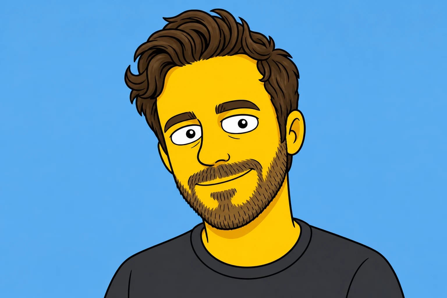 Original satirical TV cartoon avatar transformation from the same source person for Riley, White man, early 30s, original demo subject.